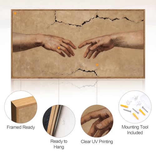 Hands of God Framed Canvas Wall Art 40x20 Inch