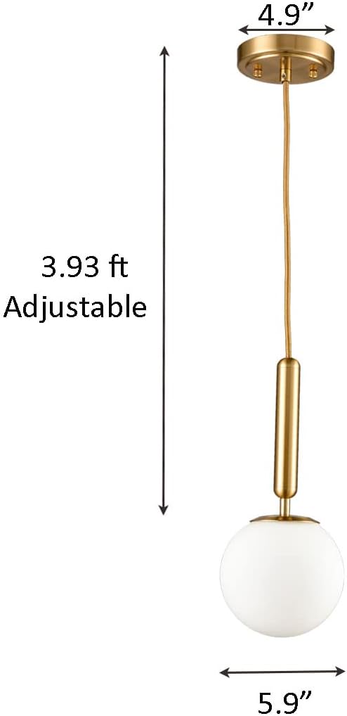 DIRYZON EUL Mid Century Modern Globe Pendant Light Opal Glass Hanging Light