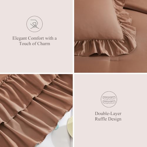 Queen Comforter Set Russet Ruffle 7 Pieces Farmhouse Bed in a Bag