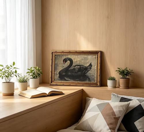 Vintage Gold Framed Black Swan Wall Art