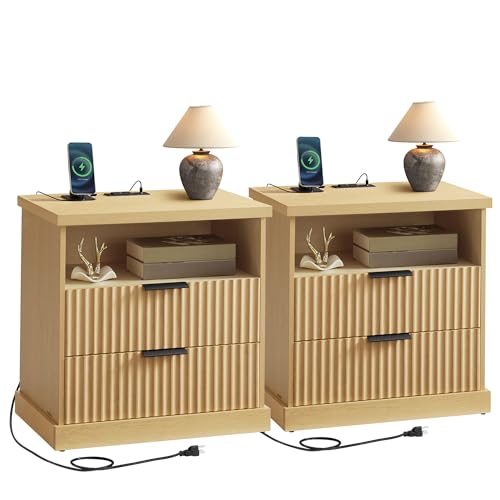 Set of 2 Nightstands with Charging Station (2 Count)