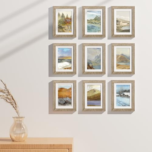 5x7 Picture Frames Set of 9 for Wall Mount & Tabletop (9 Count)