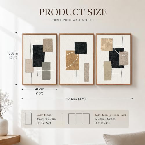 KAlRNE Beige Wall Decor Minimalist Block Lines Art Prints Set (3 Count)