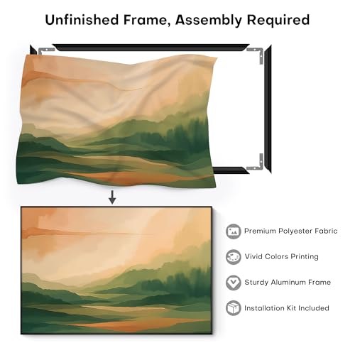 46"x72" Extra Large Framed Wall Art Serene Green Mountains Horizon Landscape Illustration for Home Living Room Bedroom Decor