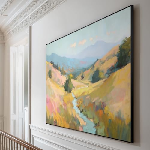 36"x46" Extra Large Framed Wall Art Golden Valley Light Landscape Illustration for Home Living Room Bedroom Decor
