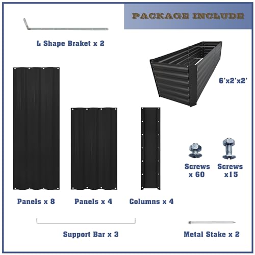 6x2x2FT Black Metal Raised Garden Bed Kit