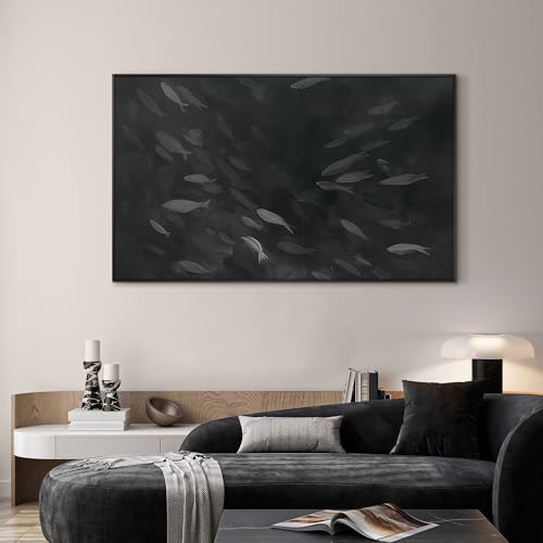 36"x60" Extra Large Framed Wall Art Monochrome Fish Silhouettes Illustration for Home Living Room Bedroom Decor