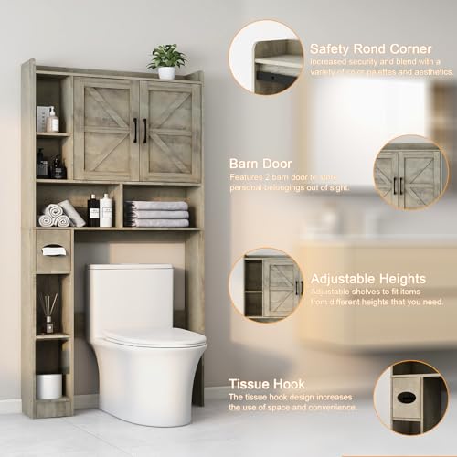 Over The Toilet Storage Cabinet with 2 Barn Doors