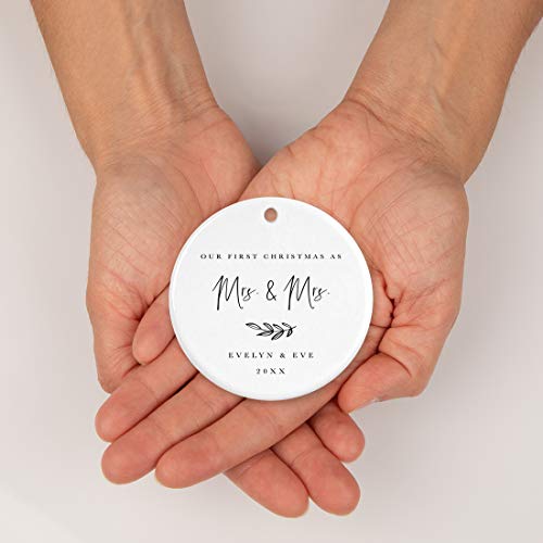 Personalized Lesbian Couple Wedding Round Ceramic Porcelain Christmas Engagement Keepsake Collectible Gift