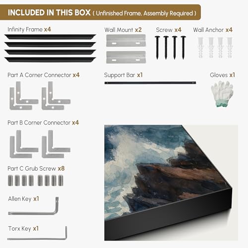 24"x46" Extra Large Framed Wall Art Rocky Seashore with Crashing Waves and Moody Sky for Home Living Room Bedroom Decor