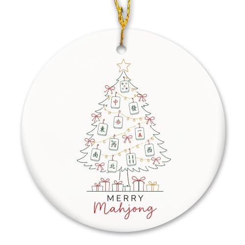 Line Art Mahjong Christmas Tree Ceramic Ornament Gifts