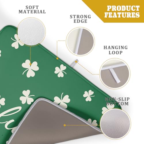 St Patricks Day Dish Drying Mat for Kitchen Lucky Shamrocks Absorbent Reversible Microfiber Kitchen Countertop Protector Dishes Pad Large 18x24 inch