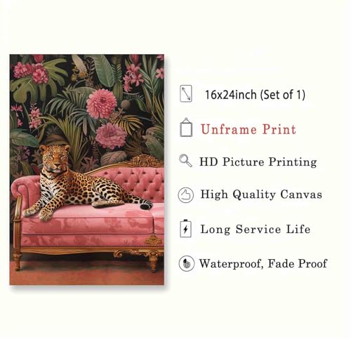 Trendy Cheetah Poster Wild Animal Pictures Dark Gothic Painting Panther on the Sofa Wall Art Fashion Cheetah Artwork 16x24inch no frame