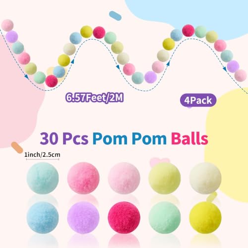 4 Pack 10 Color Pastel Pom Pom Garlands Felt Ball Hanging Decorations