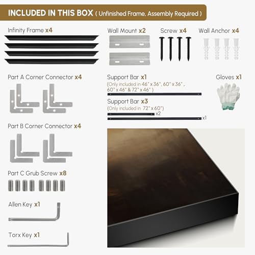 46"x72" Extra Large Framed Wall Art Abstract Dark Horizon Moody Landscape Illustration for Home Living Room Bedroom Decor