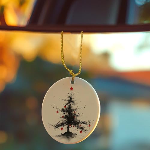 Vintage Red and Black Christmas Tree Ceramic Ornament Gifts