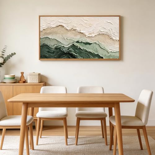 3D Textured Green Abstrcat Ocean Framed Canvas Wall Art 40x20 Inch