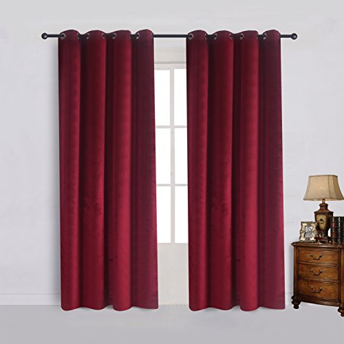 Set of 2 Velvet Room Darkening Blackout Curtain Panel Drapes Drapery 52 Inch Wide by 63 Inch Length with Grommet (2 Count)