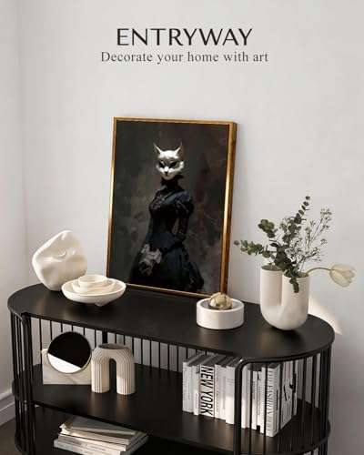 Gothic Victorian Cat Mask Lady Framed Halloween Wall Art