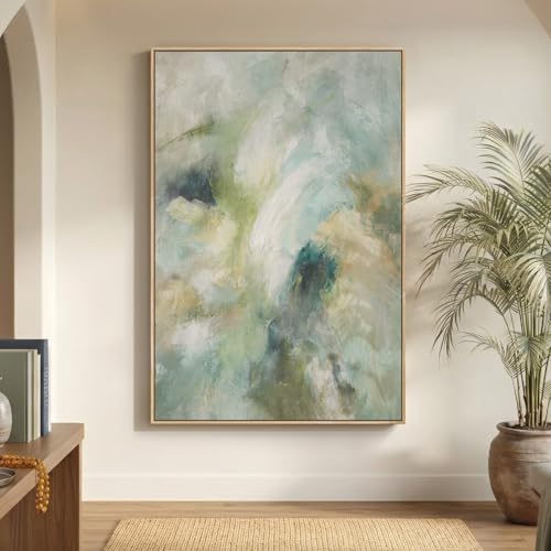 Extra Large Framed Teal Sage Green Abstract Wall Art