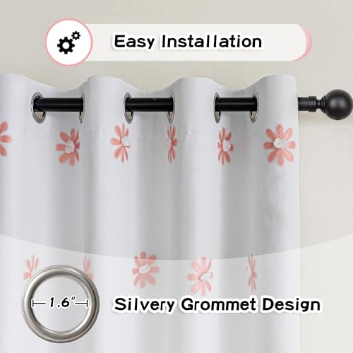Pink Floral Blackout Curtains for Nursery Thermal Insulated Flower Sheer Curtain 72 Inch Long for Girls Bedroom Double Layered Window Drapes for Dining Room Grommet (2 Count)