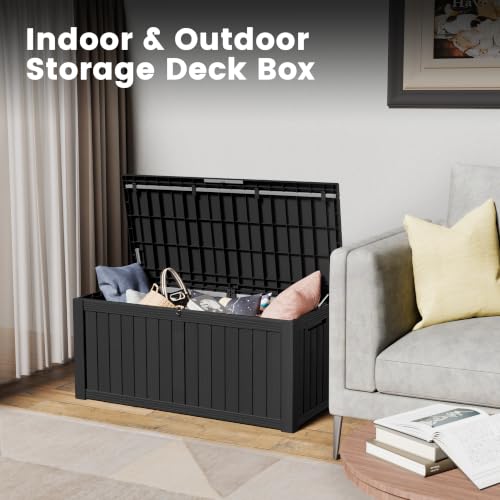 120 Gallon Outdoor Storage Box Waterproof Lockable Resin Deck Box for Patio