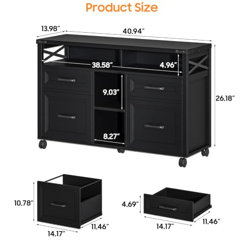 Farmhouse Filing Cabinet with Adjustable Shelf & Wheels