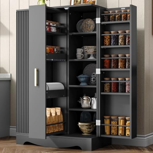 47“ Black Kitchen Pantry Cabinet with 3 Doors