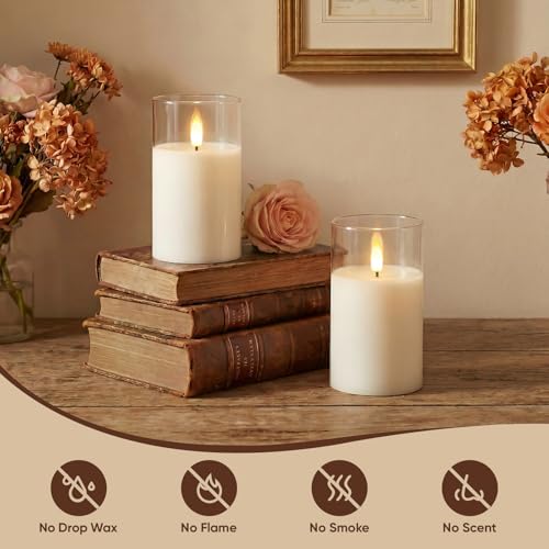 3"x5" White Glass Flameless LED Candle Battery Operated with Control (2 Count)