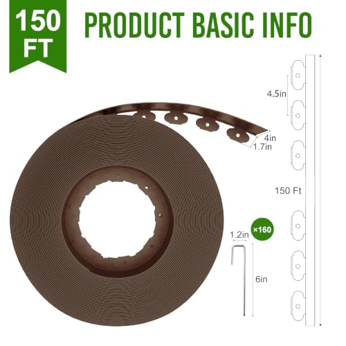 Landscape Edging 4 Inch Tall 150FT with 160Pcs Metal Spikes