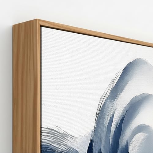 24x48 Inch Framed Abstract Blue Gold Mountain Canvas Wall Art Horizontal Navy Reflection Ink Landscape Wall Painting Modern Minimalist Textured Wall Decor for Living Room Bedroom