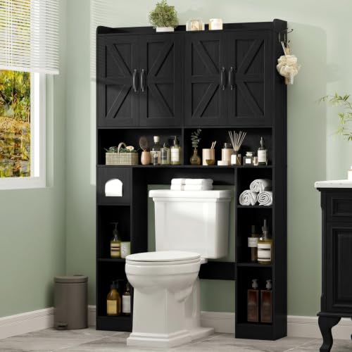 Farmhouse Over The Toilet Storage Cabinet with 4 Barn Doors