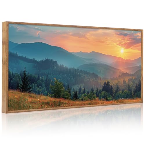 Mountain Sunset Framed Canvas Wall Art 40x20 Inch