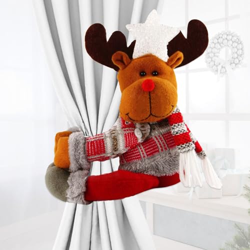 Christmas Plush Reindeer Tree Topper with Glowing White Star