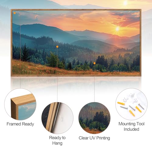 Mountain Sunset Framed Canvas Wall Art 40x20 Inch
