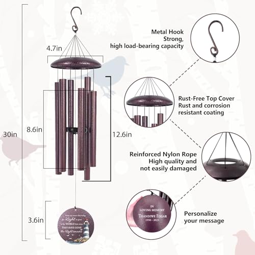 30/36/45inch Personalized Memorial Wind Chimes for Loss of Loved One, Memorial Gifts for Loss of Mother/Father, Sympathy Gifts for Funeral Condolence Bereavement Grief