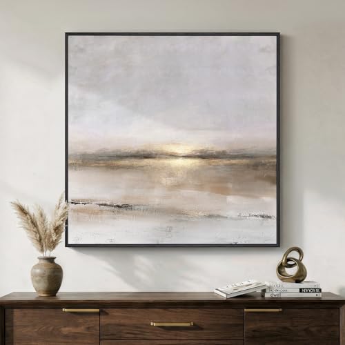 Framed Gray Black Gold Abstract Landscape Canvas Wall Art Decor