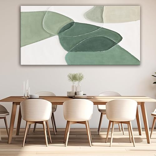 Modern Wall Art Large Green And White Geometric Color Block Line Wall Painting Artwork Canvas Simple Picture Textured Artwork For Living Room Bedroom Office Home Decor 29"X 58"