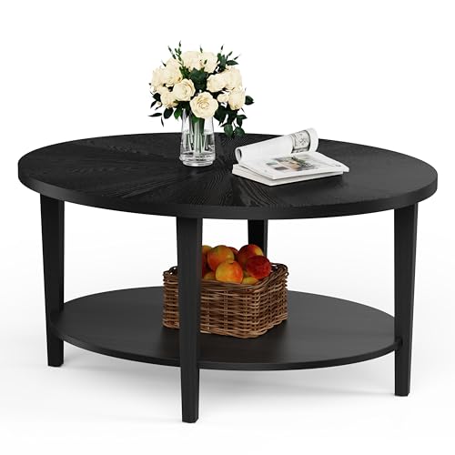 Solid Wood Oval Coffee Table for Living Room