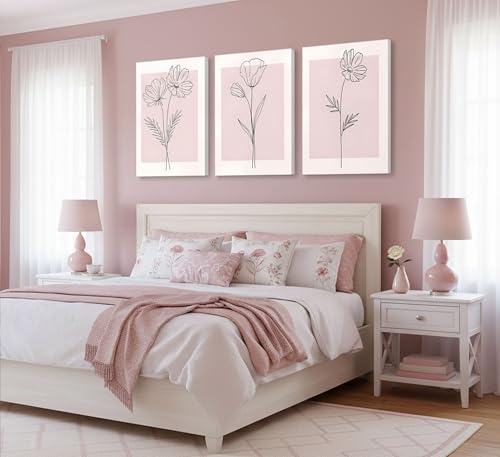 3 Pcs Minimalism Pink Floral Botanical Canvas Wall Art 12X16in (3 Count)