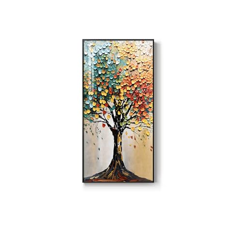 Large Framed Vertical Tree of Life Wall Art for Living Room