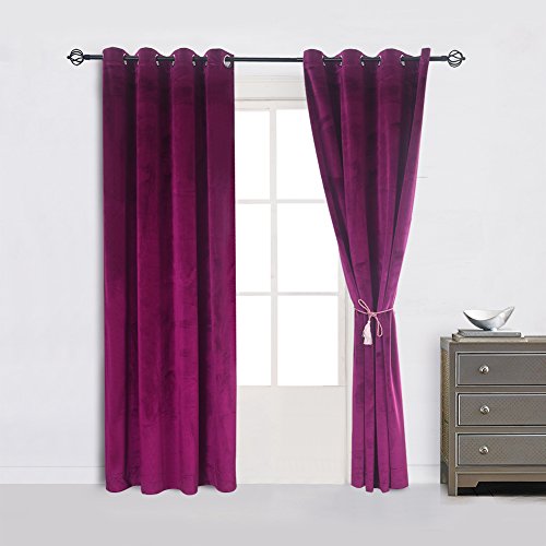 Super Soft Luxury Heavy Velvet Fushcia Room Darkening Blackout Curtain Panel Drapes 52 inch Wide by 84 inch Length with Grommet Fushcia