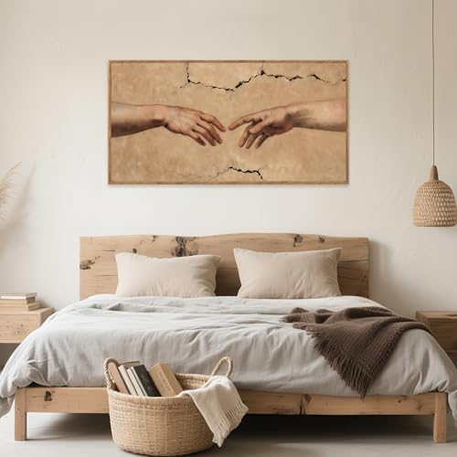 Hands of God Framed Canvas Wall Art 40x20 Inch