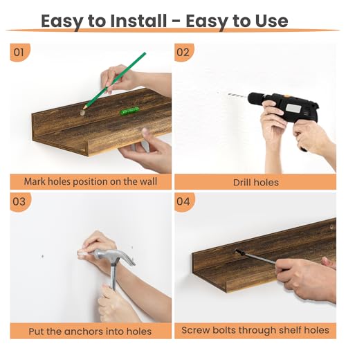 Floating Shelves for Wall Decor and Storage (6 Count)