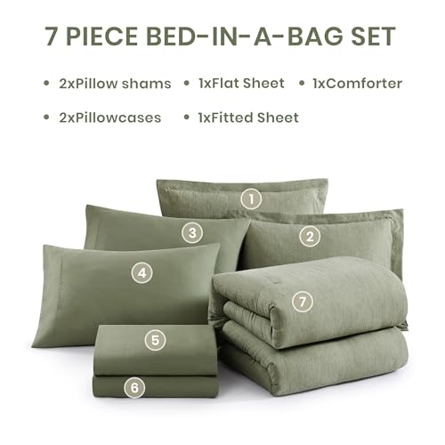 California King Comforter Set Sage Green 7 Pieces Bed in a Bag