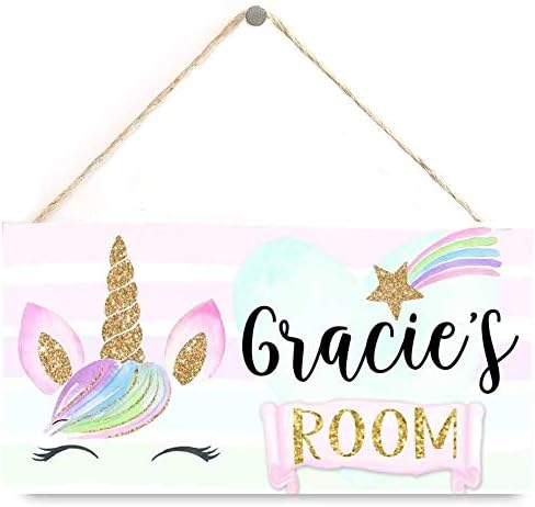 Customized Rainbow Unicorn Sign Girls Bedroom Baby Nursery Bedroom Door Sign Personalized Wood Plaque Sign Wall Decor Gift