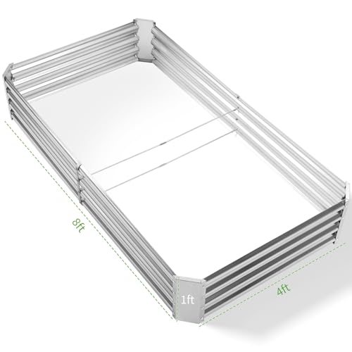 3 Pack 8×4×1ft Galvanized Metal Raised Garden Bed (3 Count)
