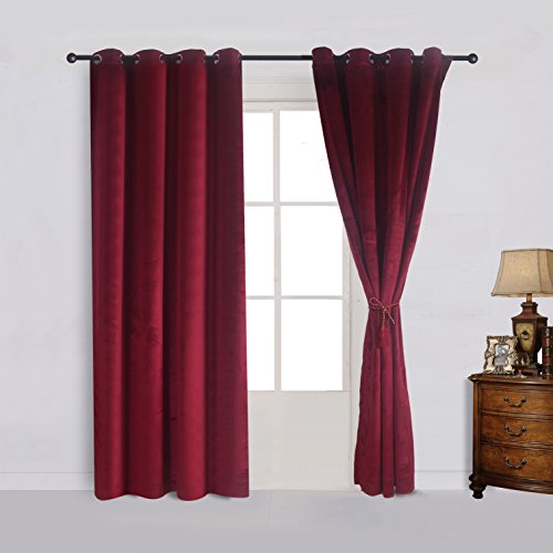 Set of 2 Velvet Room Darkening Blackout Curtain Panel Drapes Drapery 52 Inch Wide by 84 Inch Length with Grommet (2 Count)