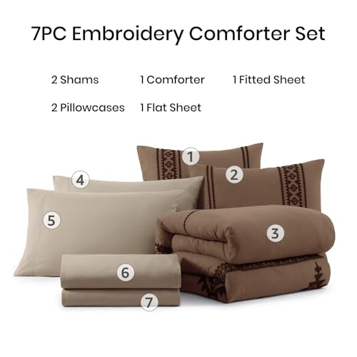 Embroidery California King Comforter Set 7 Pieces Bed in a Bag