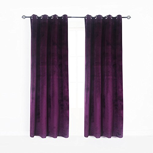 Luxury Velvet Blackout Curtains Panels with Grommet Draperies Eyelet 52Wx72L Inch Purple